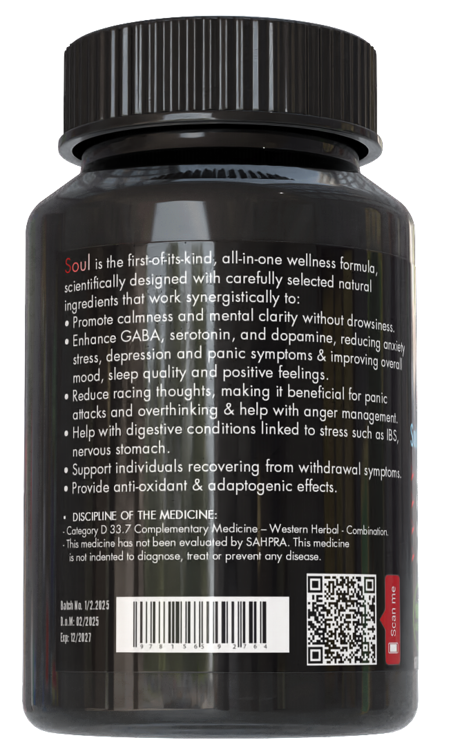 Soul - Natural Formula for Stress, Depression, Anxiety & Emotional Balance (60 Capsules - One Month Supply)
