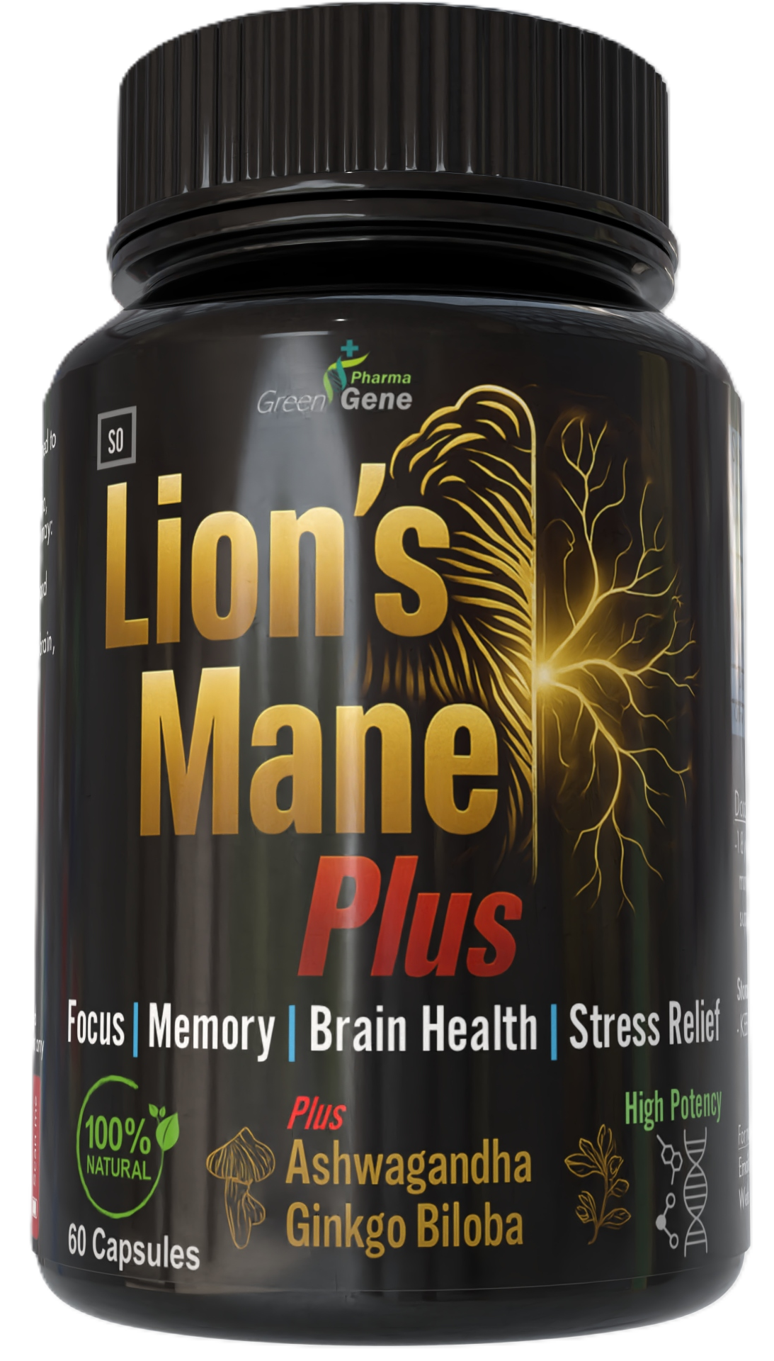 Lion's Mane Plus - Mental Clarity,  Memory & Stress Relief (60 Capsules - One Month Supply)